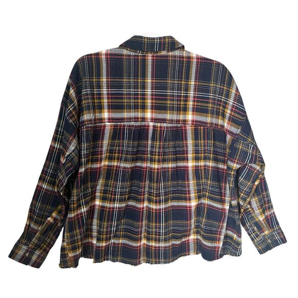 Pilcro Cropped Plaid Button Up Shirt Sz S Anthropologie High Low Frayed Hem Boxy - Picture 3 of 12